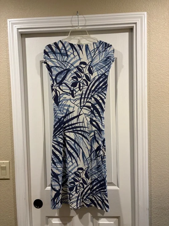Tommy Bahama Blue and White Palm-Print Midi Dress - Picture 4 of 7